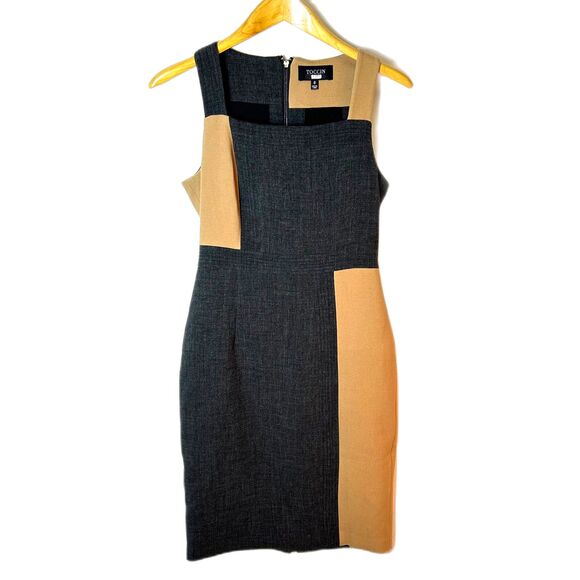 Toccin NWOT Tan Gray Colorblock Square Neck Sleeveless Sheath Dress Size 6 - Picture 4 of 16